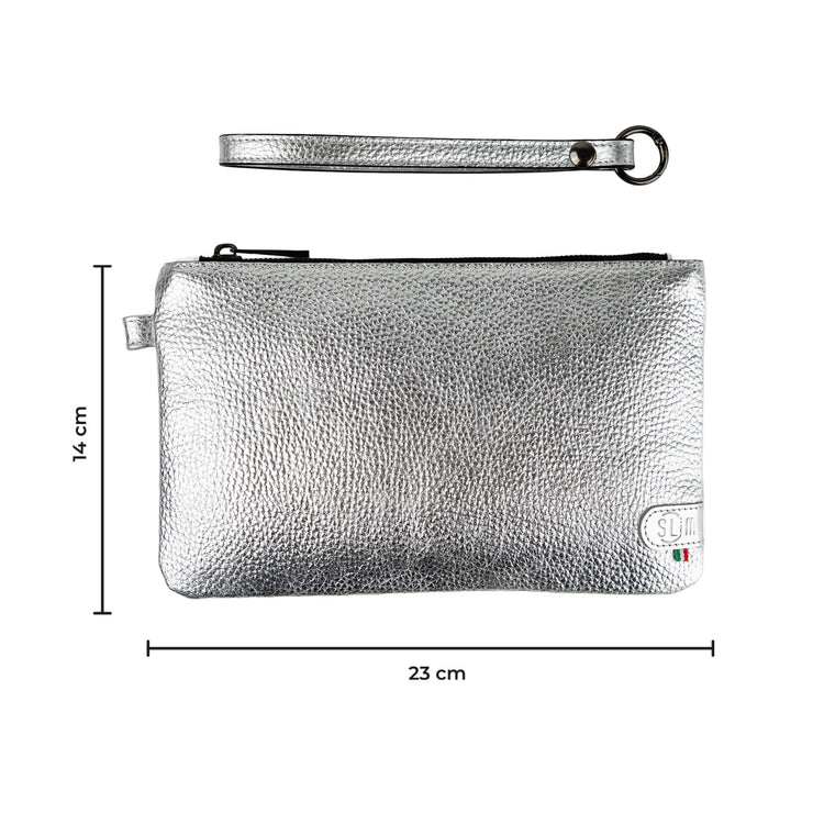 Clutch with Wristband in Genuine Ostrich Leather in Fluorescent Fuchsia