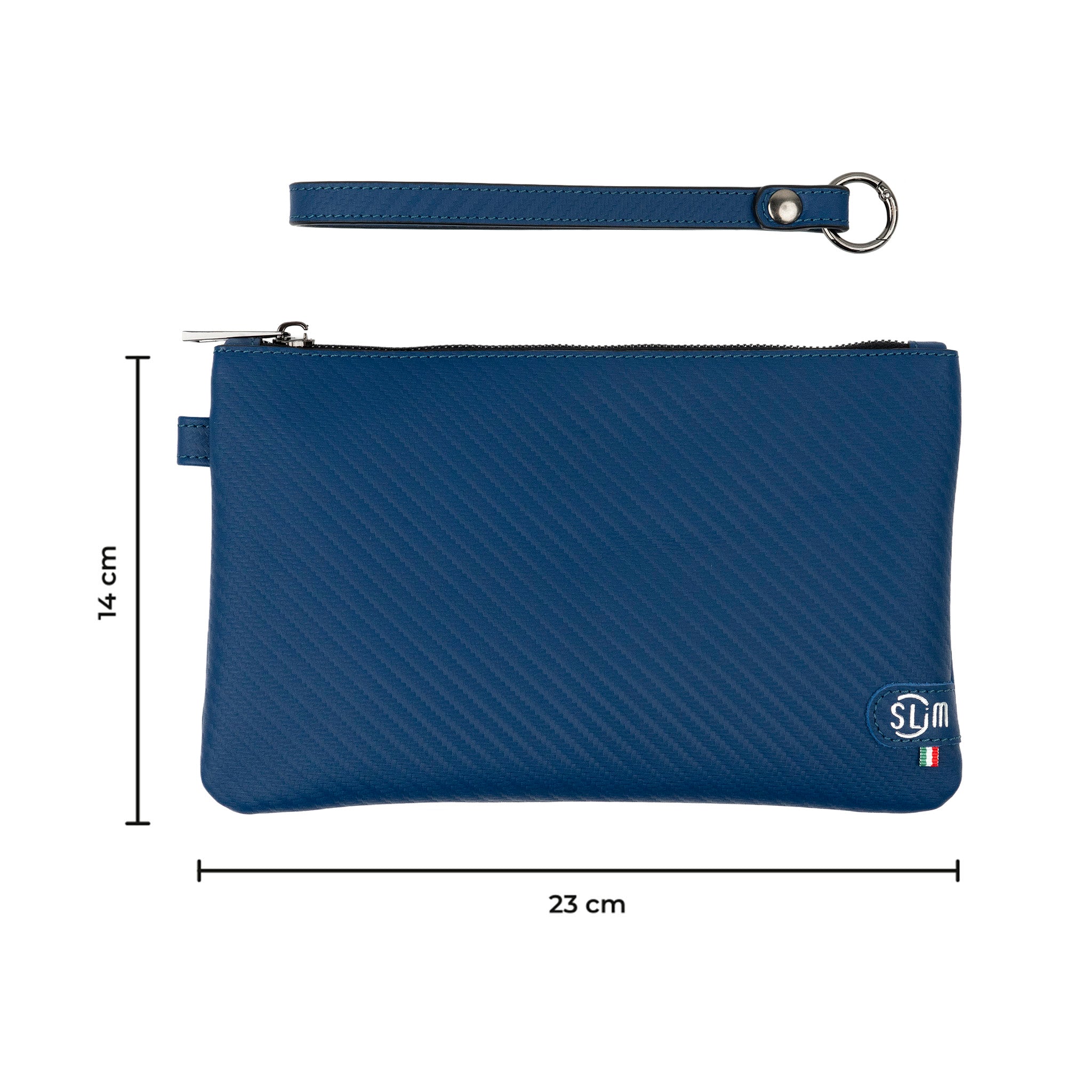 Pochette con Polsiera Vera Pelle Carbon Blu