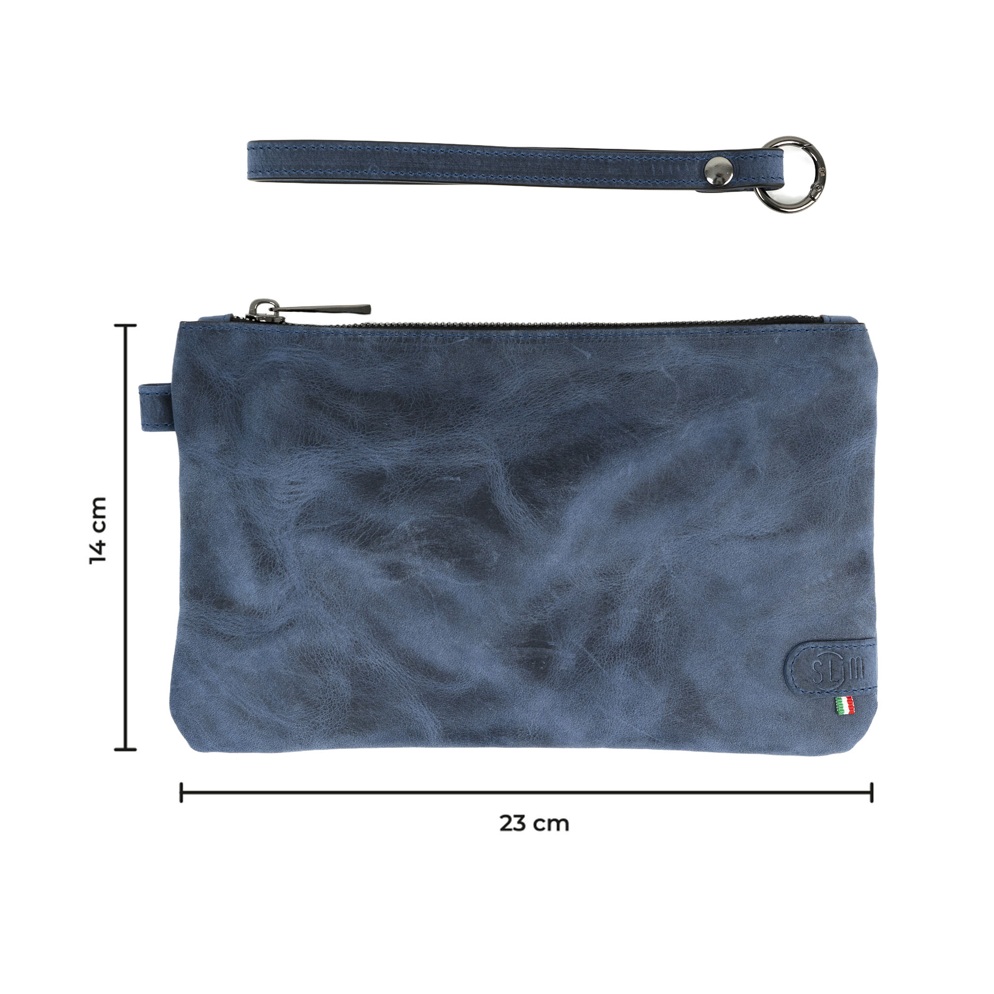 Pochette con Polsiera Vera Pelle Crazy Horse Blu