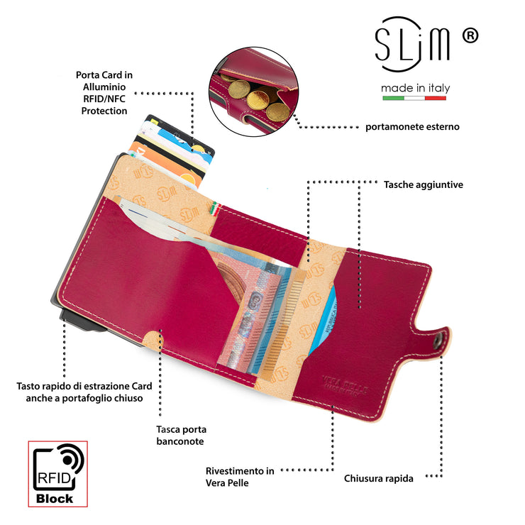 Genuine Vegetable Tanned Leather Card Holder Red Zip