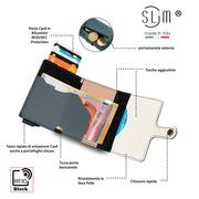 Porta Carte Vera Pelle Multicolor Blu Petrolio Con Zip