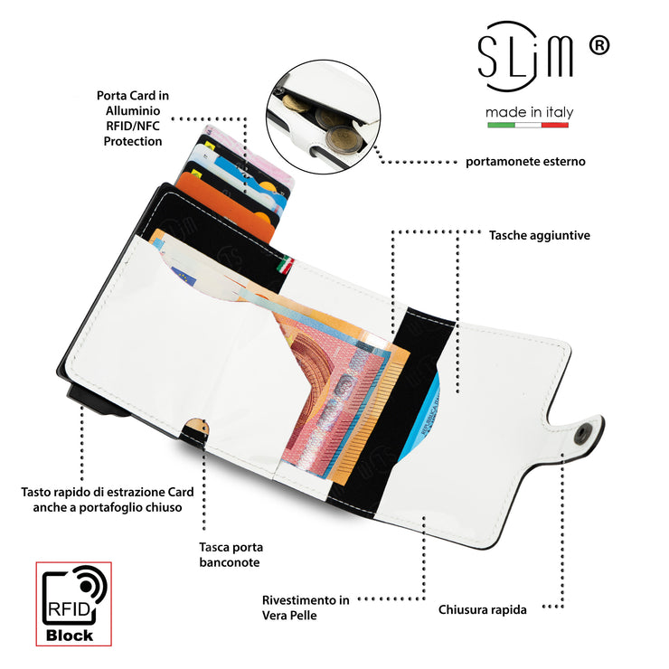 Porta Carte Vera Pelle Bianco con Zip