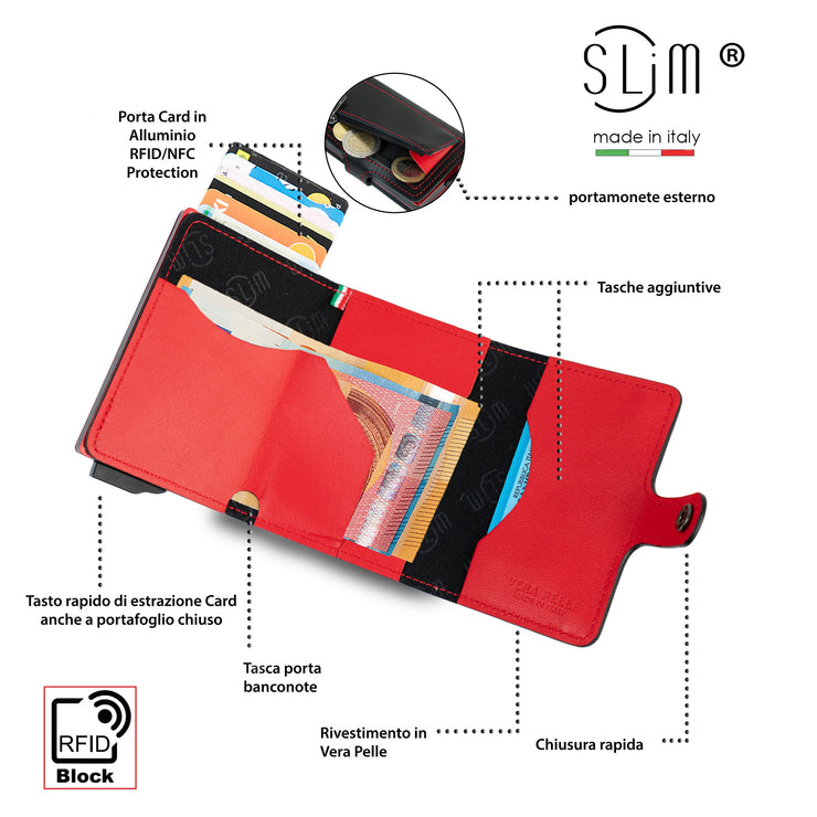 ANDERS Portamonete In Vera Pelle Con Clip, Mini Portafoglio Unisex 9x6 Cm, Nero, Portachiavi E Cuffie - 3