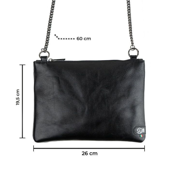 Cognac Genuine Vegetable Tanned Leather Clutch Bag with Shoulder Strap