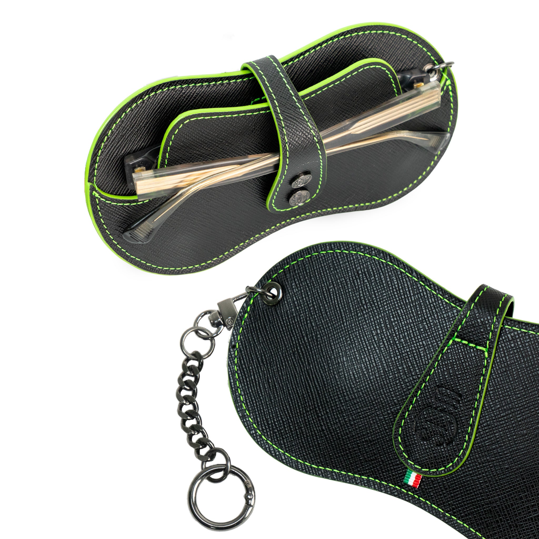 SLim Vision Vera Pelle Saffiano Nero cuciture Lime