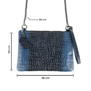 Pochette con Tracolla Vera Pelle Cocco Blu