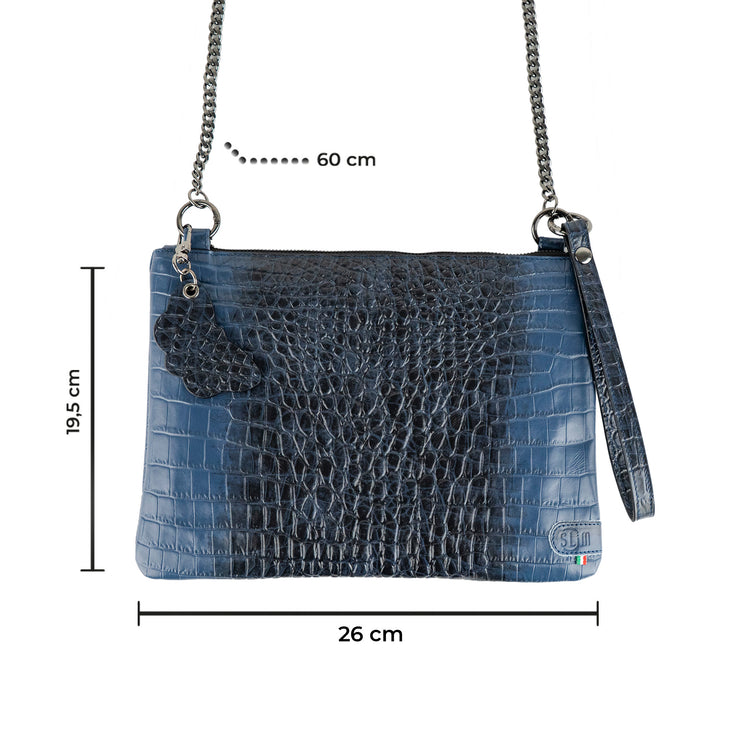 Pochette con Tracolla Vera Pelle Cocco Blu