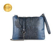 Pochette con Tracolla Vera Pelle Cocco Blu