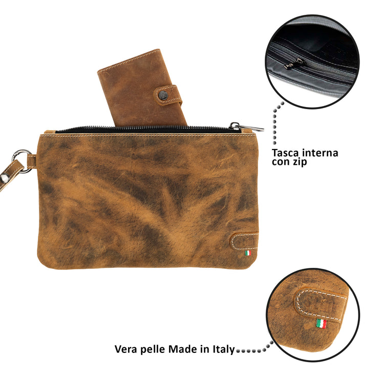 Crazy Leather Dark Brown Genuine Leather Wristlet Clutch
