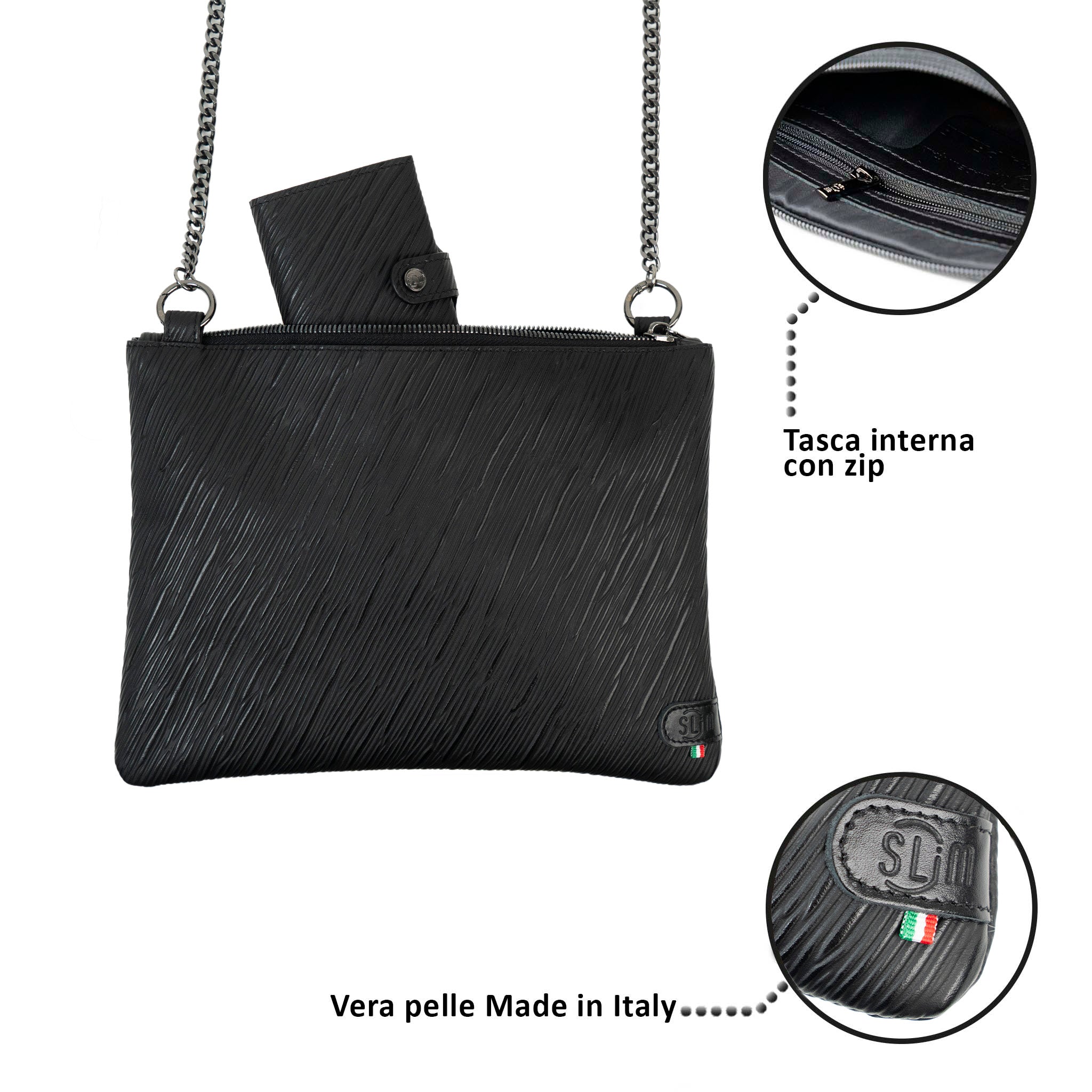 Pochette con Tracolla Vera Pelle Epi Nero
