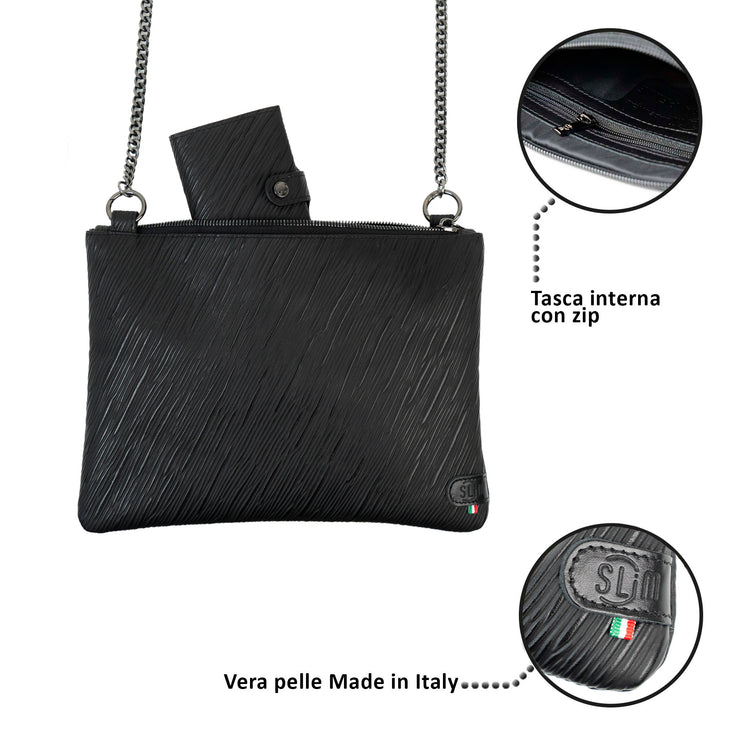 Clutch Bag with Shoulder Strap in Genuine Epi Leather in Black