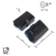 SLim®️ double case genuine balck leather wallet with blue stitching and zip