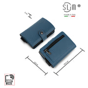 Porta Carte Vera Pelle Bottalato Blu navy con zip porta monete