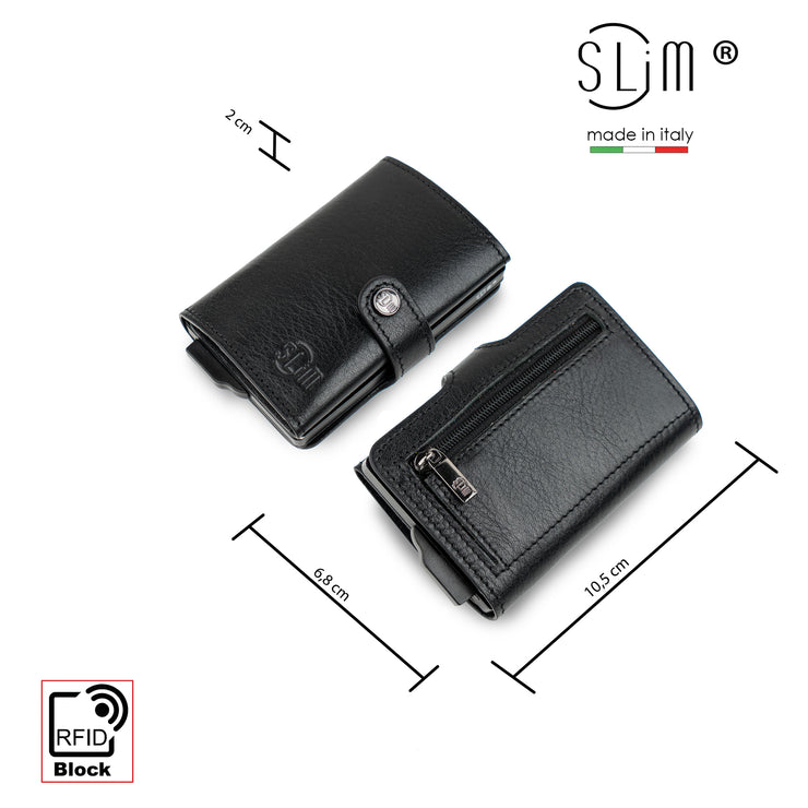 SLim®️ Genuine Vegetable Tanned Leather Card Holder Blue Zip