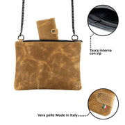 Clutch Bag with Wristband in Genuine Black Saffiano Leather