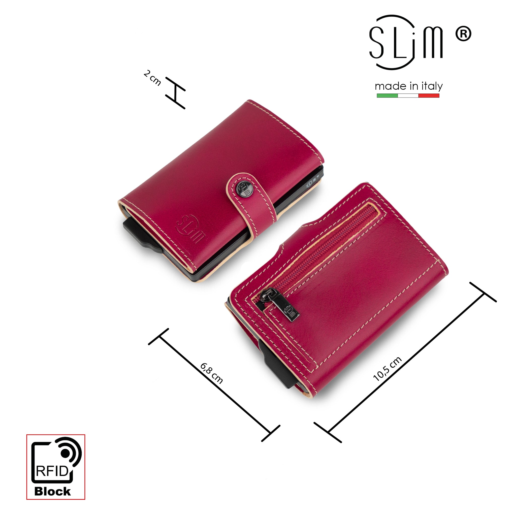 Porta Carte Vera Pelle Concia Al Vegetale Fucsia Zip