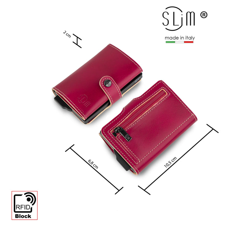 Genuine Vegetable Tanned Leather Card Holder Red Zip