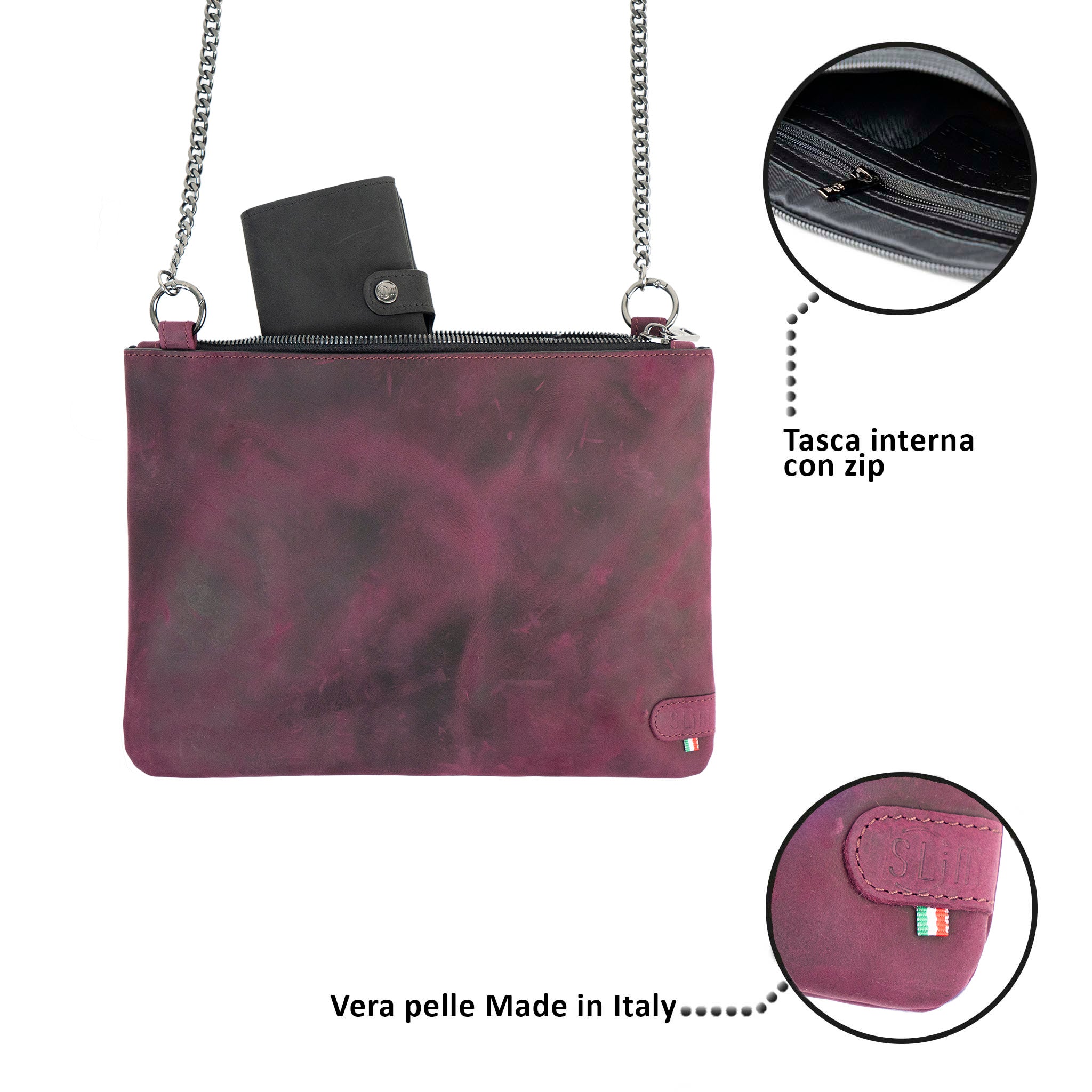 Pochette con Tracolla Vera Pelle Crazy Viola