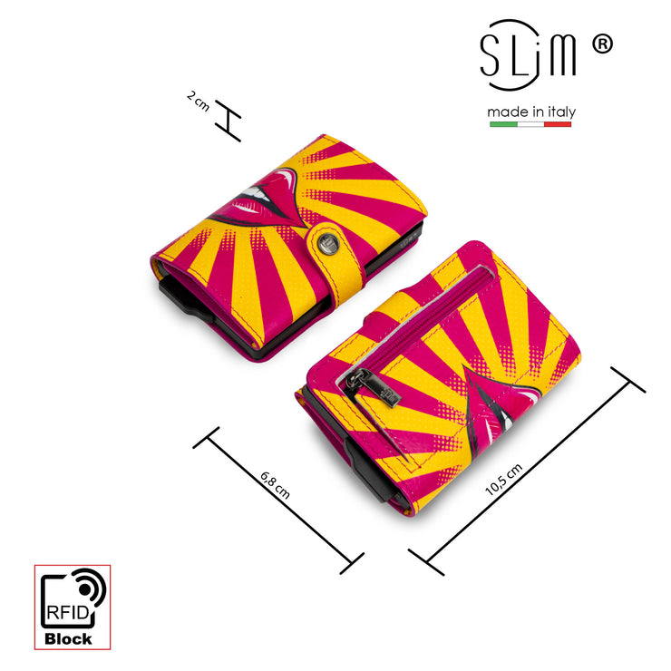 SLim®️Labbra Pop Art Vera Pelle Bottalato con zip porta monete