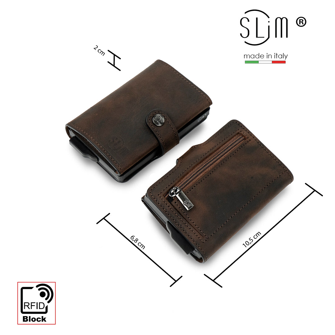 Porta Carte Vera Pelle Crazy Horse Dark Brown con zip