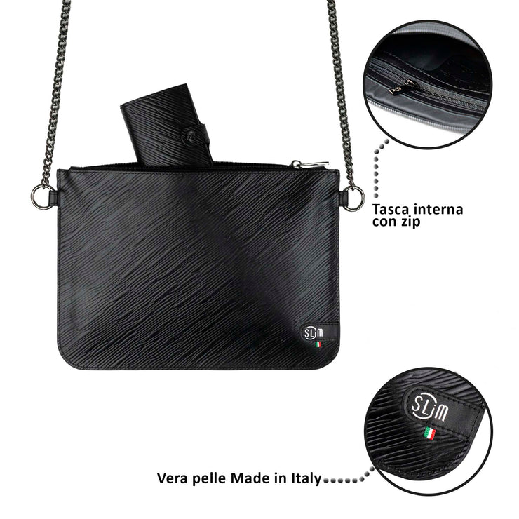 Pochette con Tracolla Vera Pelle Epi Nero