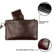 Pochette con Polsiera Vera Pelle Vegetale Marrone