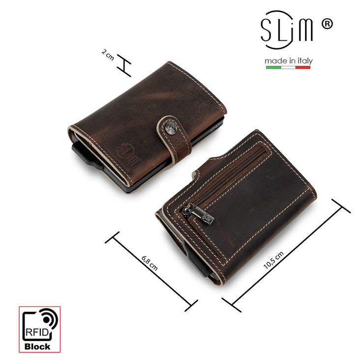Porta Carte Vera Pelle Crazy Horse Brown con zip