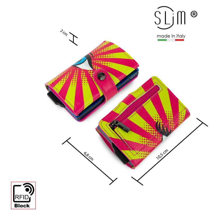 SLim®️Occhio Pop Art Vera Pelle Bottalato con zip porta monete