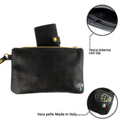 Pochette con Polsiera Vera Pelle Tejus Nero e Oro
