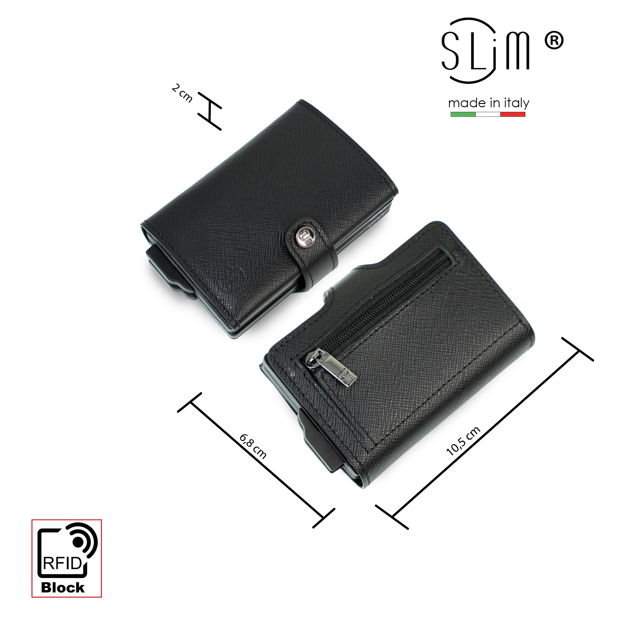 Porta Carte Vera Pelle Saffiano Nero Doppia Cassa