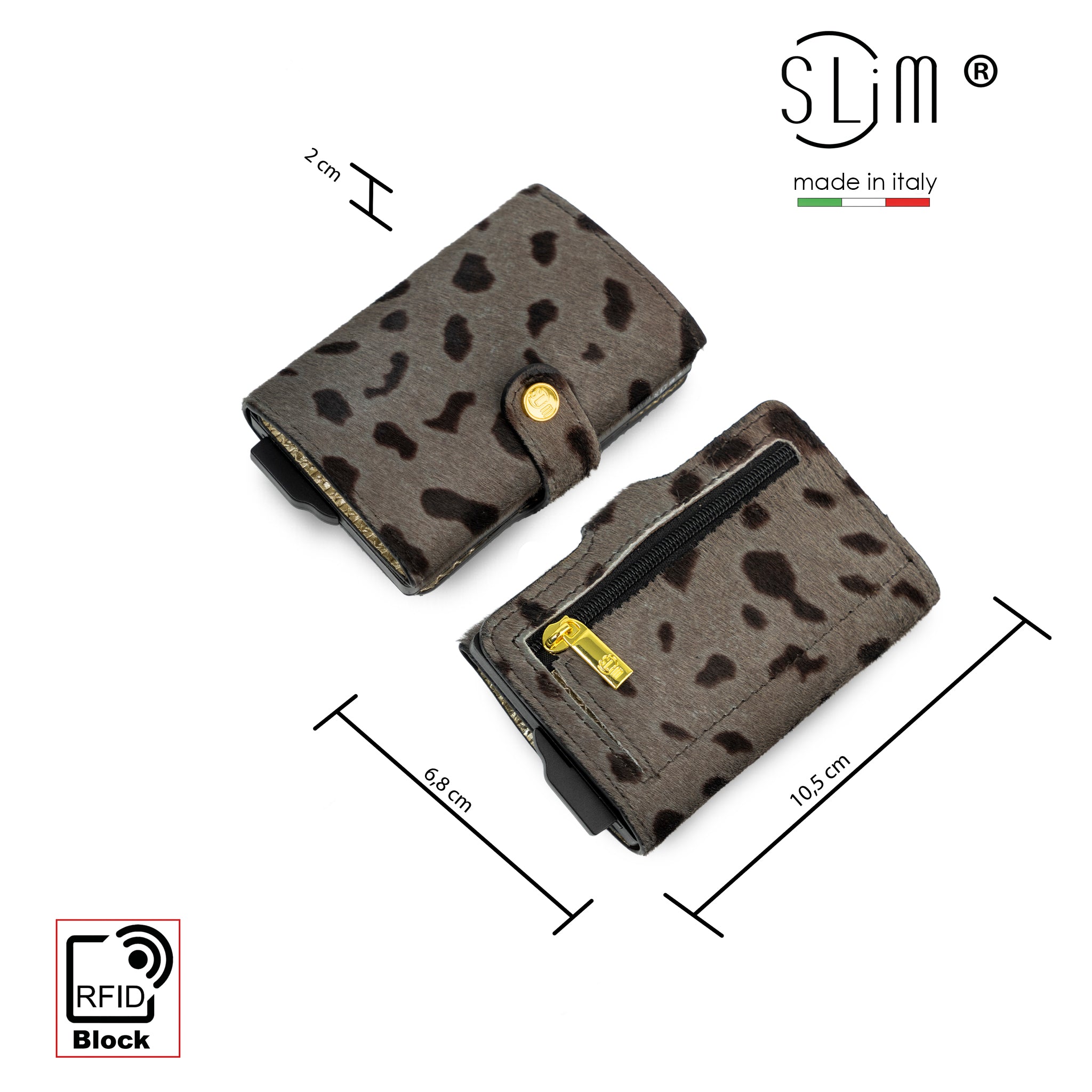 SLim®️ Vera Pelle Animalier Cavallino Grigio e Oro