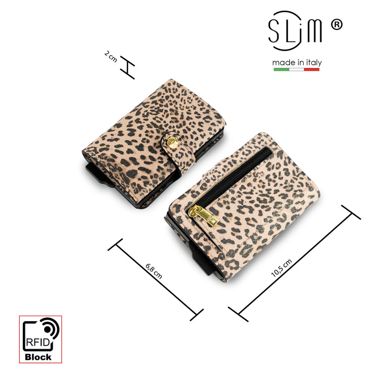 SLim®️Maculato Genuine Leopard Leather with Zip Coin Purse and Heart Key Ring