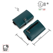 Porta Carte Vera Pelle Multicolor Blu Petrolio Con Zip