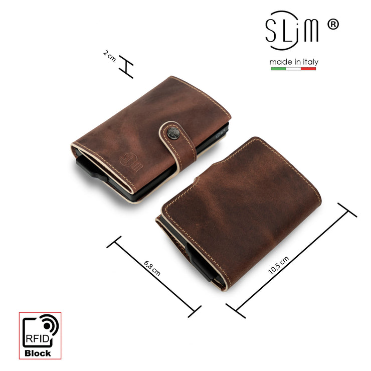 Porta Carte Vera Pelle Crazy Horse Brown Senza Zip