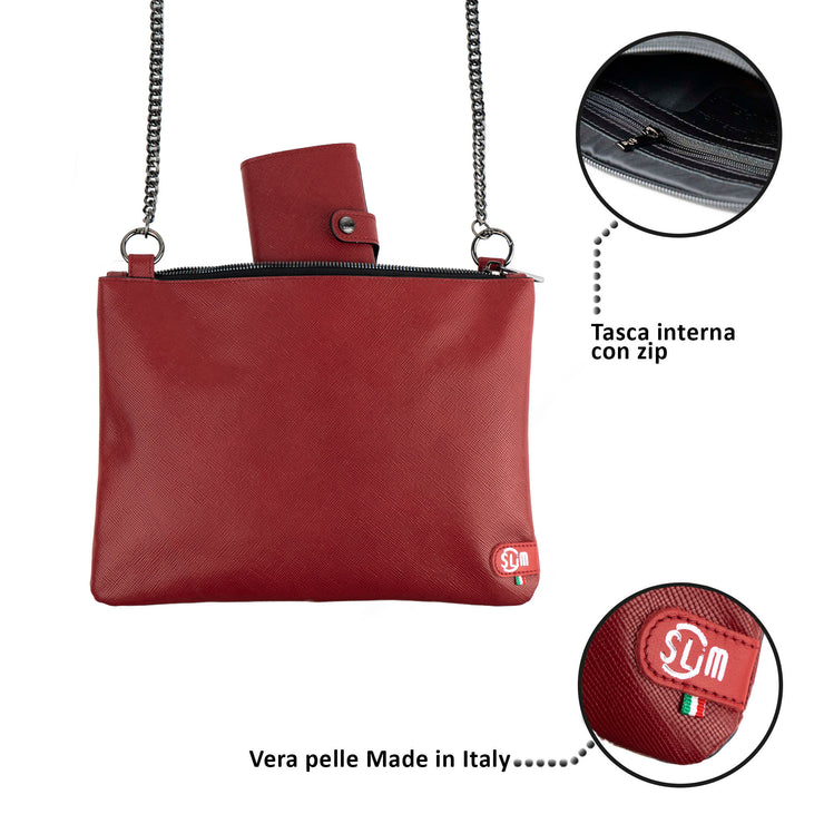 Clutch Bag with Shoulder Strap in Genuine Black Saffiano Leather