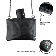 Cognac Genuine Vegetable Tanned Leather Clutch Bag with Shoulder Strap