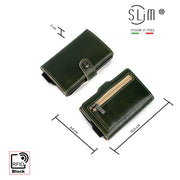 Porta Carte Vera Pelle Concia Al Vegetale Verde Zip