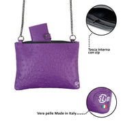 Clutch Bag with Shoulder Strap in Genuine Ostrich Leather in Fluorescent Yellow