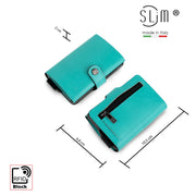 Porta Carte Vera Pelle Saffiano Anti Graffio Turchese con Zip