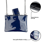 Pochette con Tracolla Vera Pelle Specchio Blu