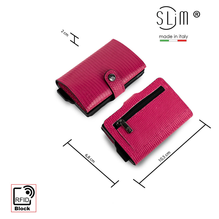 Portacarte Vera Pelle Tejus Fucsia