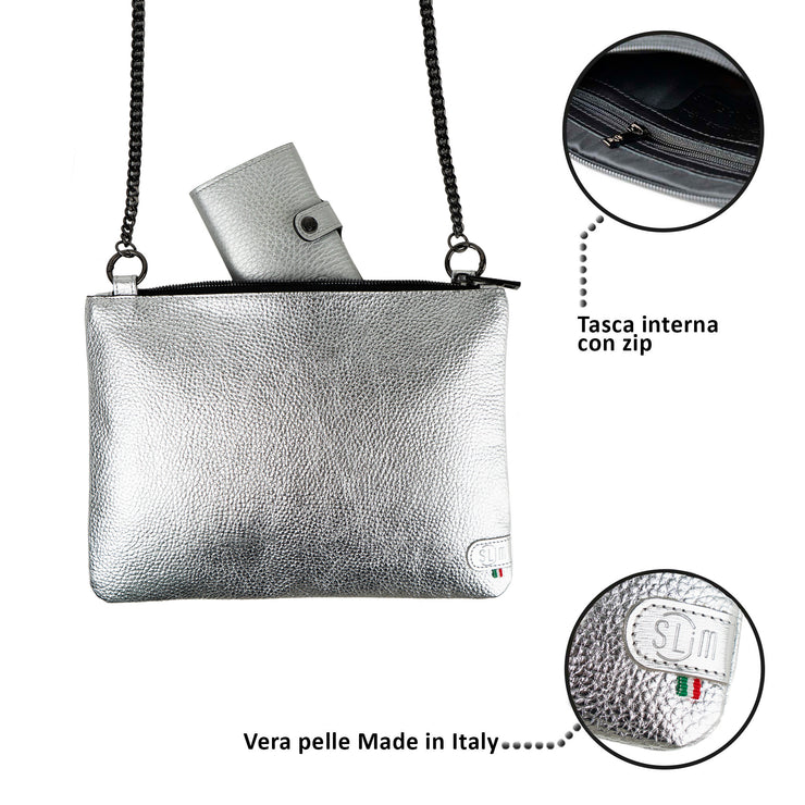 Cognac Genuine Vegetable Tanned Leather Clutch Bag with Shoulder Strap