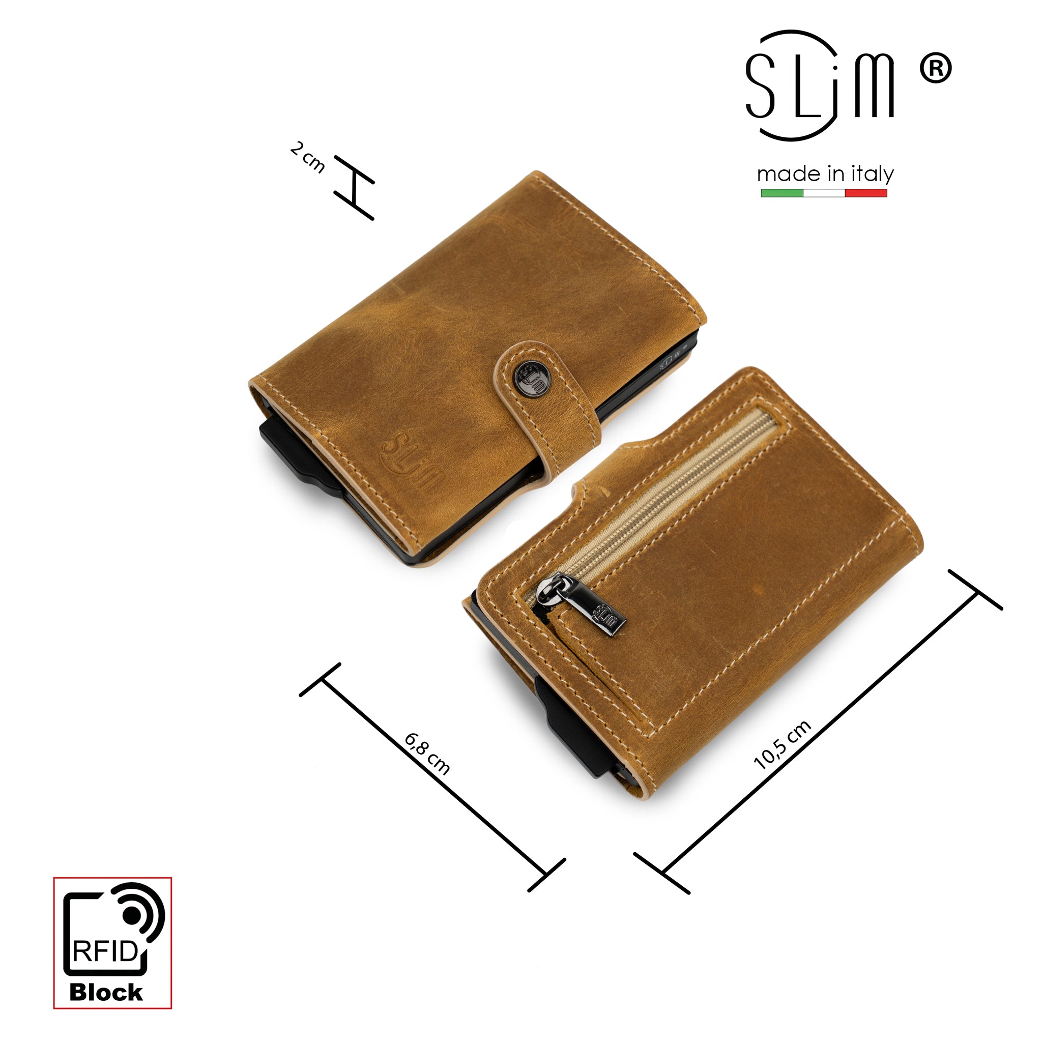 Porta Carte Vera Pelle Crazy Horse Sabbia con zip