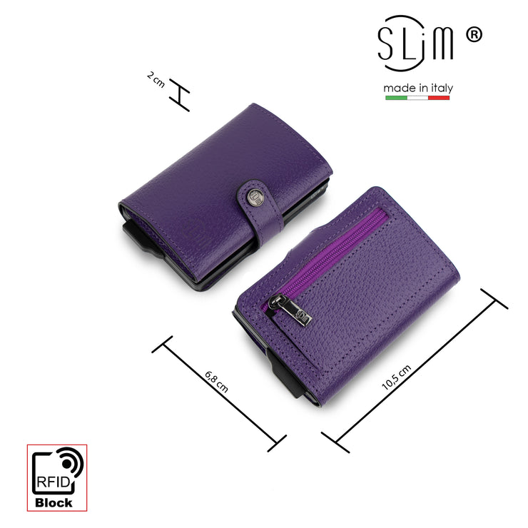 Porta Carte Vera Pelle Stampa Cinghialino Viola