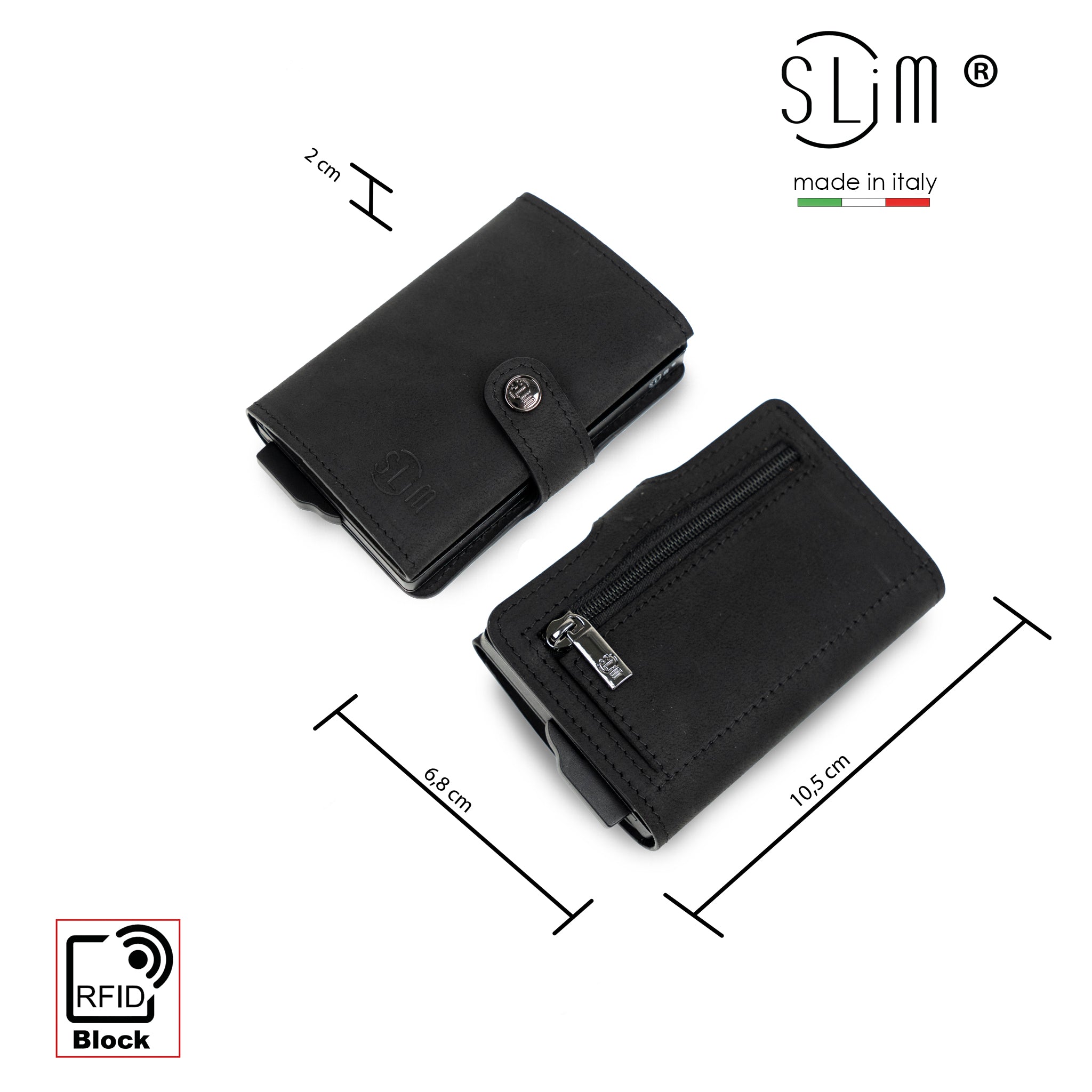 Porta Carte Vera Pelle Crazy Horse Nero con zip