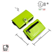 Porta Carte Vera Pelle Verde Mela con Zip