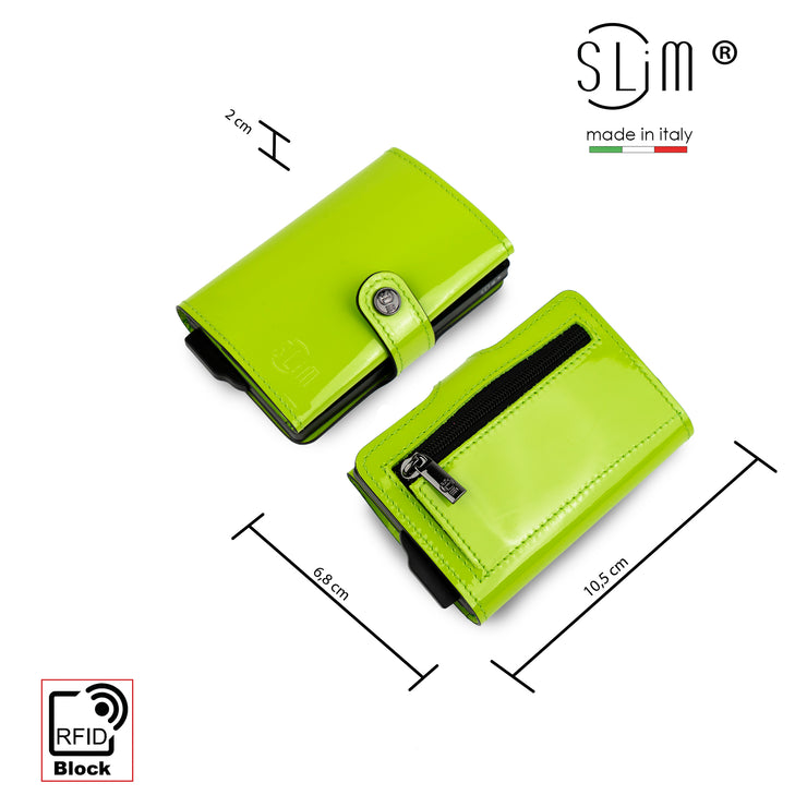 Porta Carte Vera Pelle Verde Mela con Zip