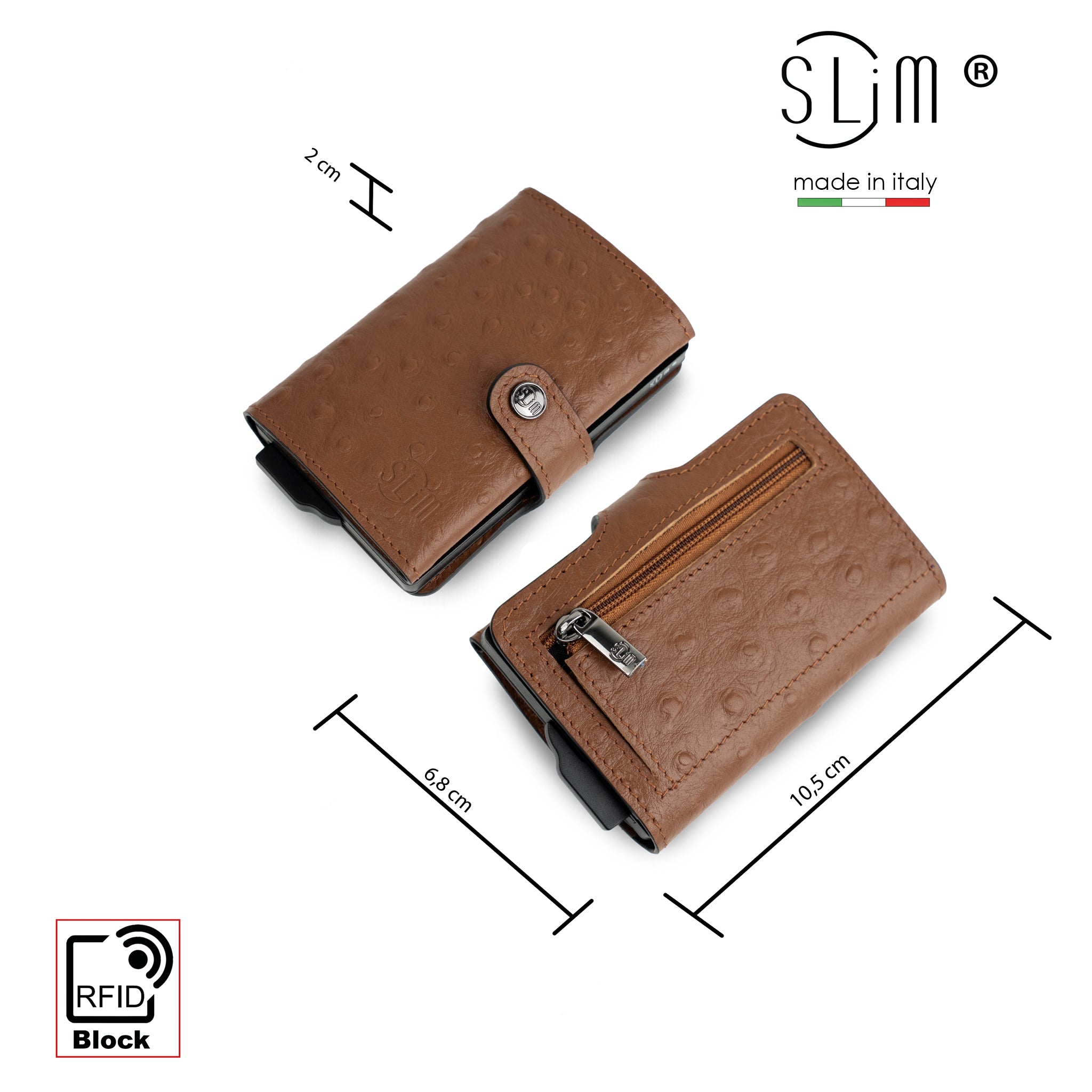 SLim®️ Vera Pelle stampa Struzzo Marrone
