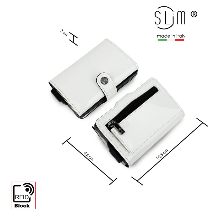 Porta Carte Vera Pelle Bianco con Zip