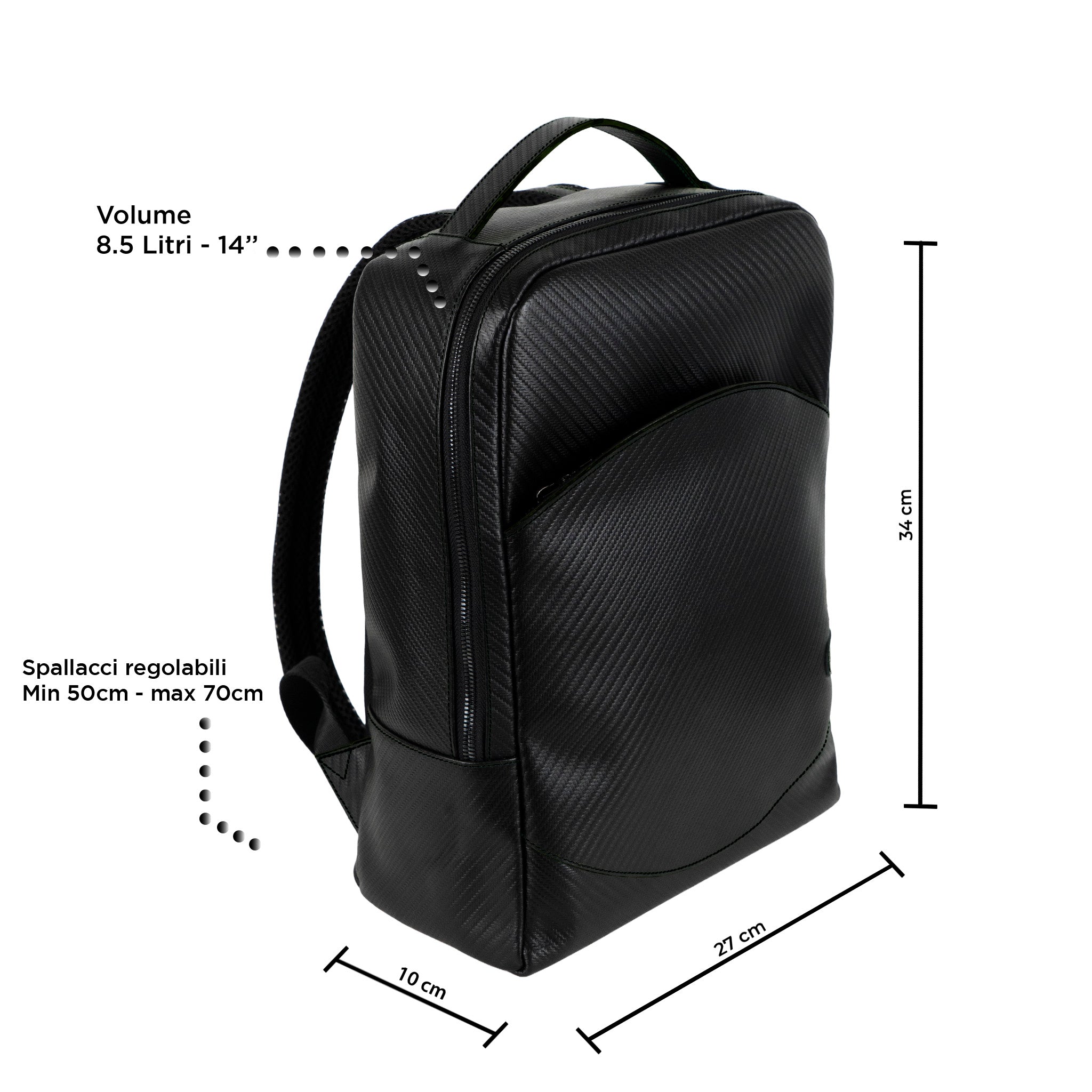 Zaino Medio Vera Pelle Carbon Nero